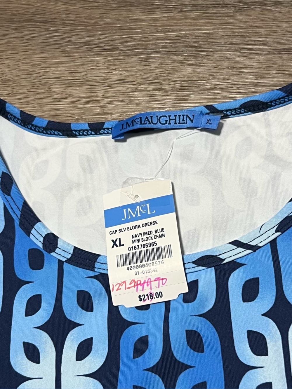 J Mclaughlin XL Elora Dress Blue Cap Sleeve Block Chain Side Tie Catalina NWT - Picture 3 of 6